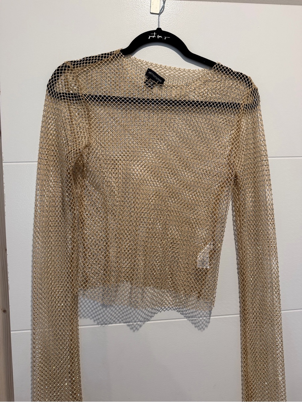 PrettyLittleThing Metallic Mesh Long Sleeve Coverup - Gold